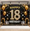 Black and Gold Balloon Gift Theme 18th Birthday Banner Backdrop Cloth Adult Gift Birthday Party Decoration Photography Backdrop