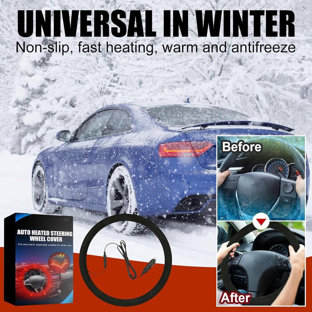 Heated Steering Wheel Cover, Car Steering Wheel Heater, Winter, OD 14.5-15 Inch, Suitable For Standard Size Cars, Trucks, Vans, SUVs (1 Set)