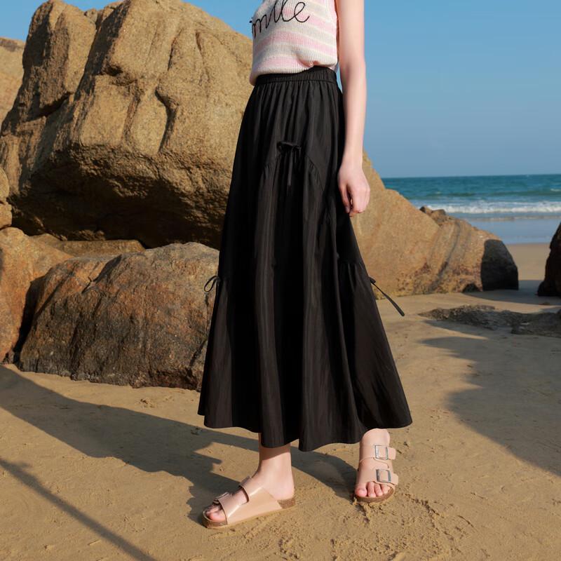 

2025 Summer Bow-knot Elastic High-Waist A-Line Long Skirt S