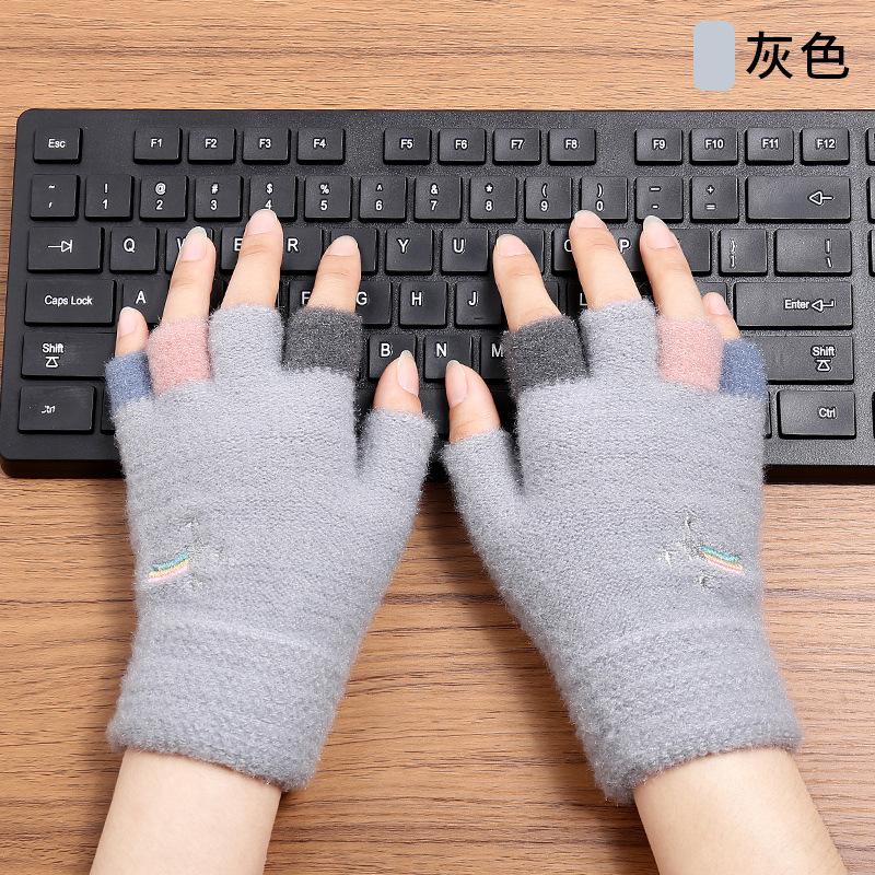 Autumn and Winter Cold-proof Plush Knitted Gloves Imitation Mink Cartoon Women's Plush Warm Half-finger Gloves