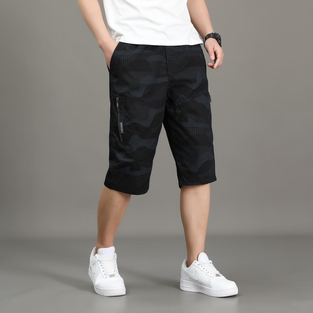Camouflage Cropped Pants Men's Slim-fitting Casual Shorts Men's Loose Pure Cotton Pants Thin Dad Pants Beach Pants