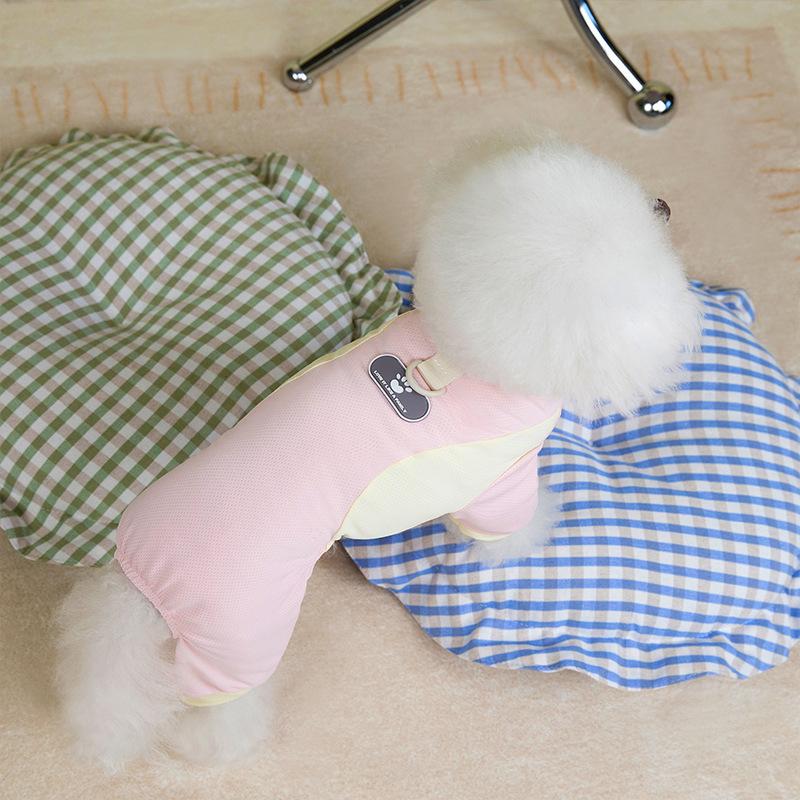 Summer dog breathable thin small dog skin label ice silk mesh four feet cool clothes teddy bear pet clothes