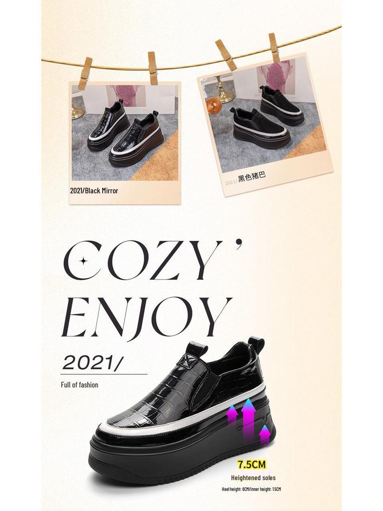 2024 Spring/Autumn Women's British Platform Slip-On Shoes with Thick Sole