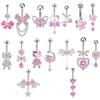 Pink Zircon Belly Button Rings Stainless Steel Heart Butterfly Navel Piercing Barbell For Women Beach Belly Ring Body Jewelry