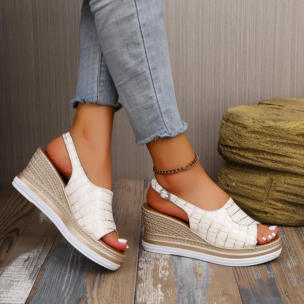 Damen Keilsandalen mit Peep-Toe in Übergröße - Neuer Sommer-Casual-Stil mit dicker Sohle