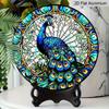 2D Flat, Vintage Stained Glass Style Peacock Round Aluminum Wall Decoration, Available in Various Sizes. Vintage Dessert Style Wall Decoration
