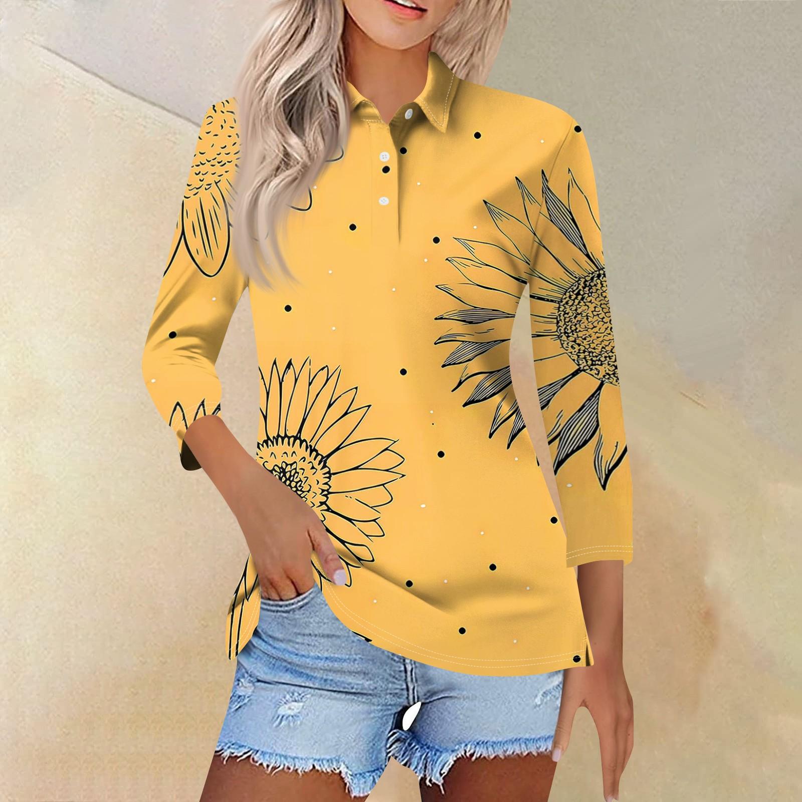 

Жіноча модна повсякденна сорочка з принтом 3/4 рукава, жіночі топи на ґудзиках XXXL