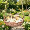 Pastoral Style Gardening Decoration Hanging Basket Cat Statue, Cute Sleeping Kitten Figurine, Resin Statue for Garden Ornament Outdoor Patio
