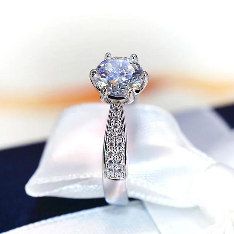 Classic Female Rings 925 Silver 6 Claws Moissanite Rings for Women Promise Love Zircon Engagement Wedding Jewelry Gift