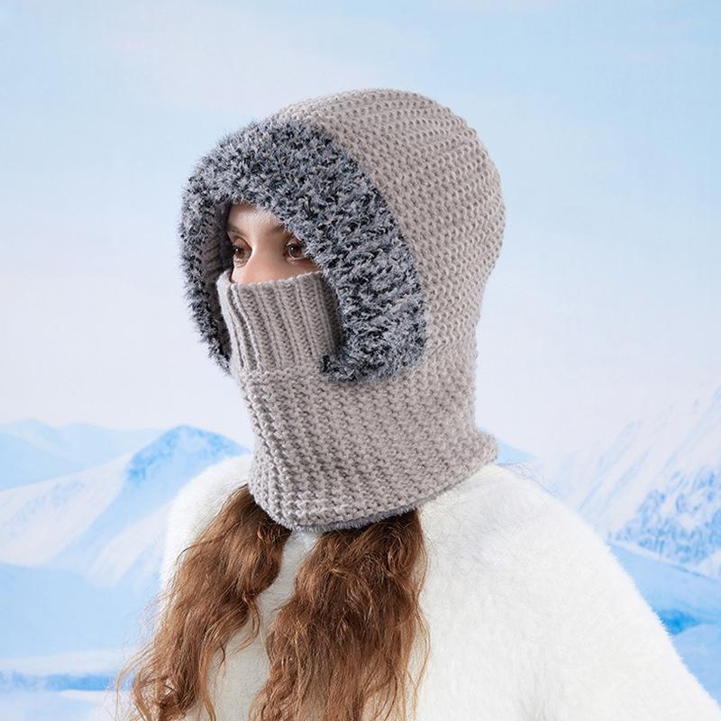 Knitted Mask Scarf All-In-One Hat Winter Velvet Thick Cap Women's Warm Ear Protection Cap