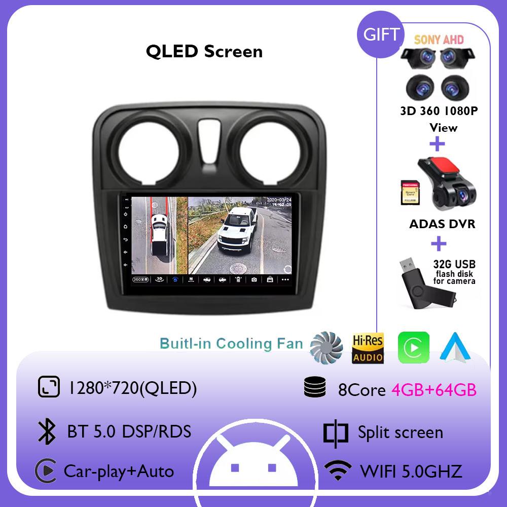Android 14 Car Radio for Renault Logan 2 2012 - 2019 Sandero 2 2014 - 2019 Multimedia Navigation Carplay Auto Head Unit NO 2 Din