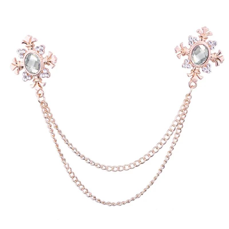 Fashion Tassel Crystal Cross Chain Brooch Women's Shirt Collar Pins and Brooches Personality Lapel Pin Buckle Women Accessories