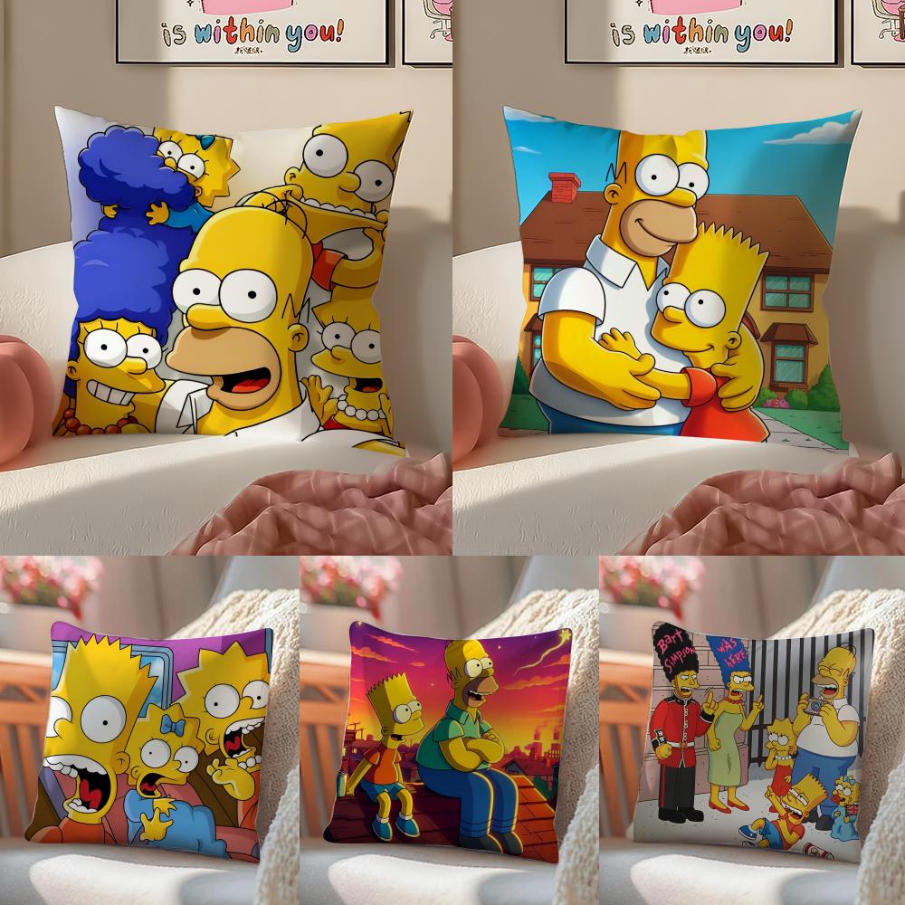 Funny Cartoon TThe Simpsons Cushion Cover Pillowcase Short Plush Invisible Zipper Room Sofa Cushion Cover