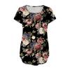 Tunica a maniche corte da donna T-shirt larghe T-shirt casual taglie forti Tunica a pieghe Bottoni T-shirt floreali estive casual per le donne