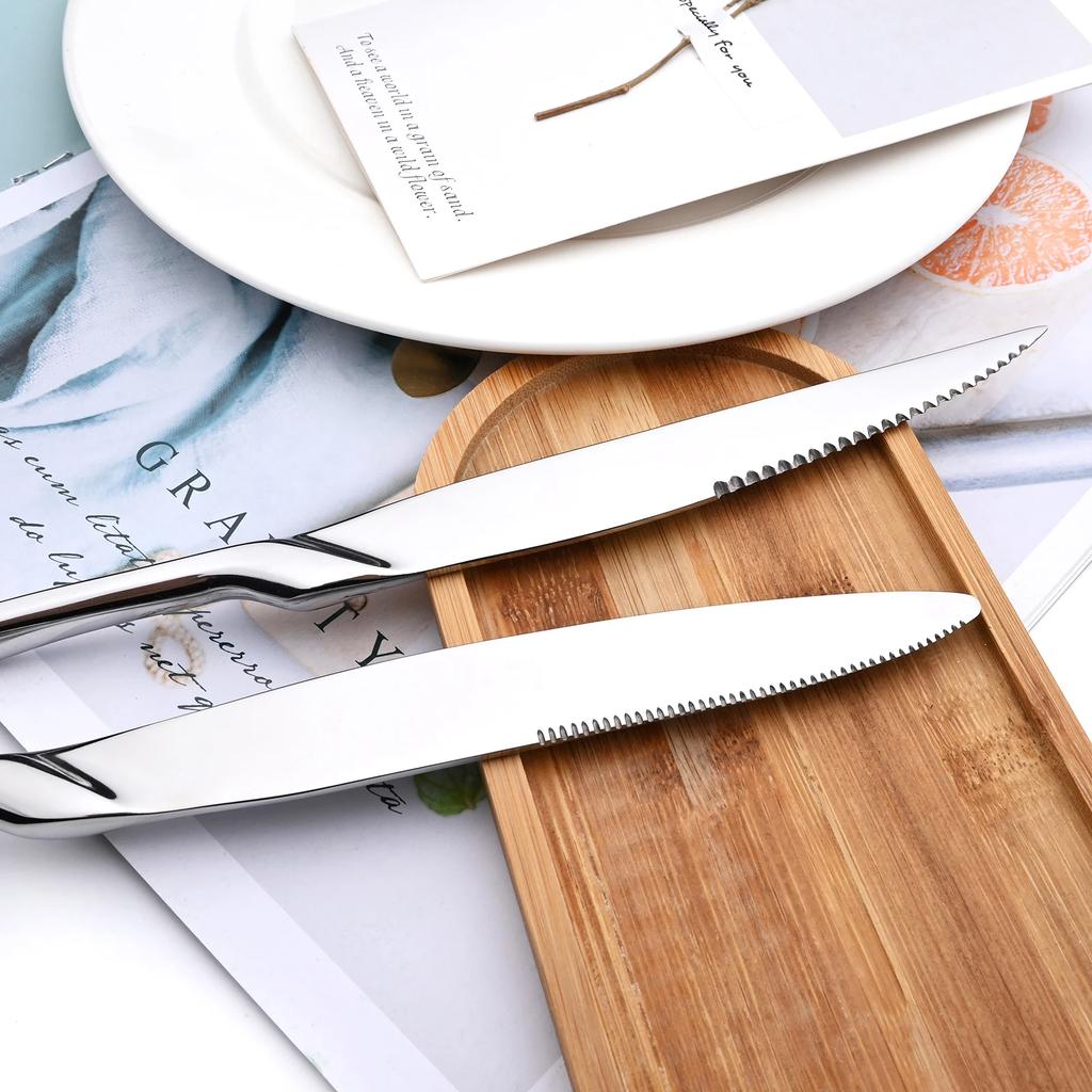 Set 4 Bucăți Cuțite de Masă Oglindă Tacâmuri din Oțel Inoxidabil Aur Argintarie Tacâmuri de Bucătărie Veselă Occidentală Restaurant Cuțite pentru Friptură