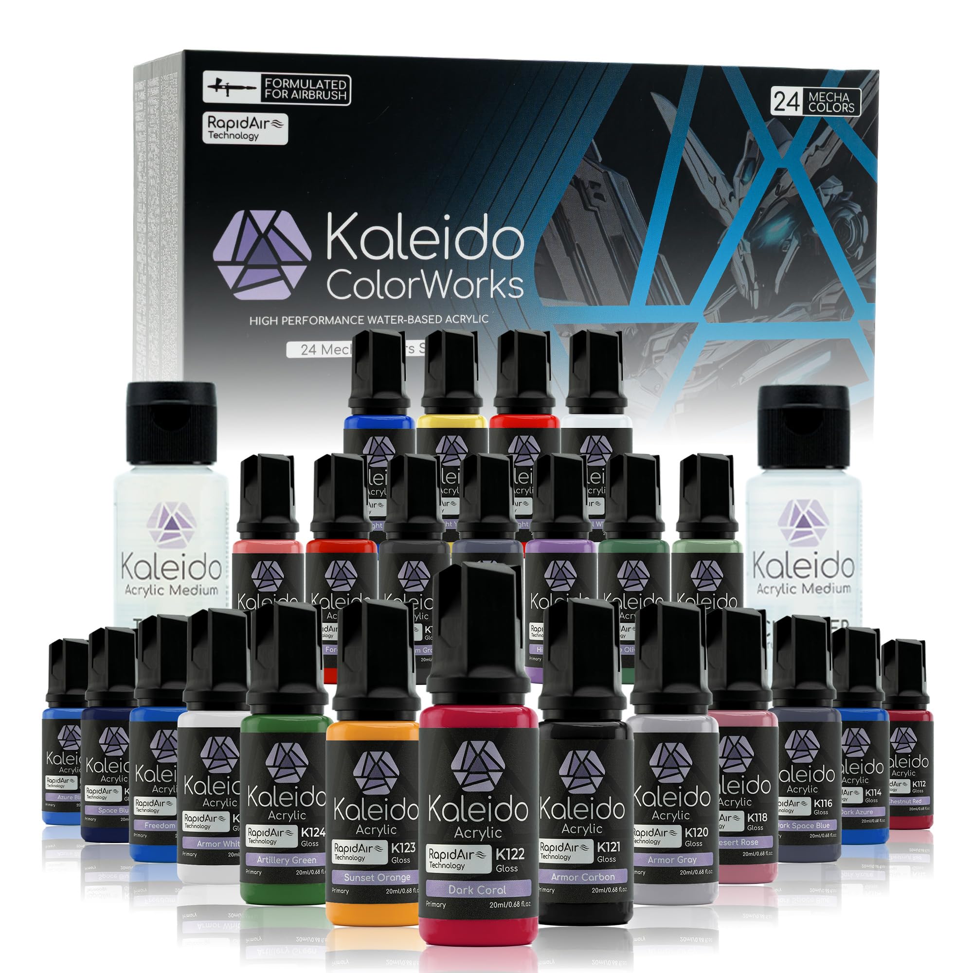 

Gaahleri Kaleido Mecha 24-Color Water-Based Acrylic Paint Set for Scale Models Gunpla Mecha Cars Miniatures Pre-Thinned High Gloss Fast Drying