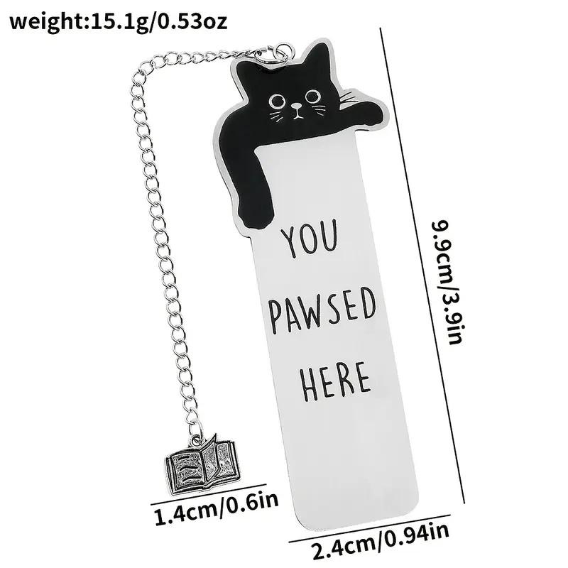 Black Cat "Please Stay Here" Stainless Steel Bookmark - Great Gift for Cat Fans & Bookworms on Birthdays & Christmas