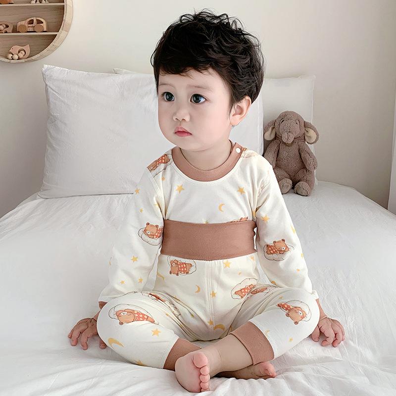 Baby Bomull Sömlös Hög Midja Långärmad Topp & Byxset för Höst/Vinter