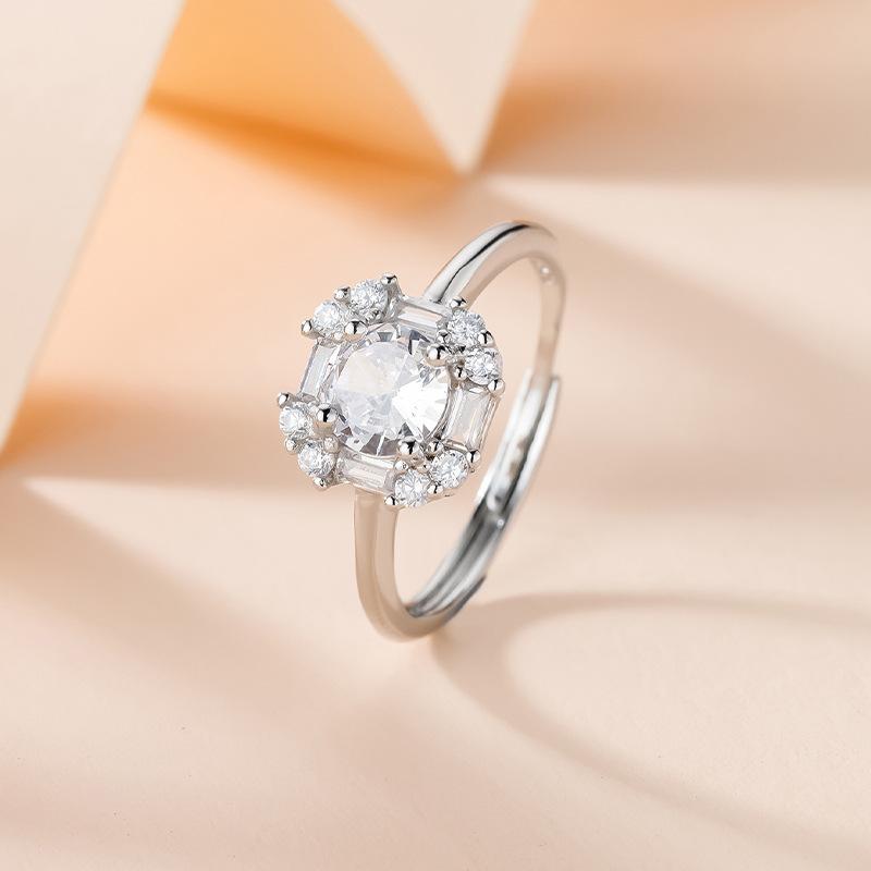 GemChic Women's New Sparkling Classic Block Crystal Rhinestone Pendant Necklace Earrings Ring Three Piece Set Birthday Christmas Jewelry Gift