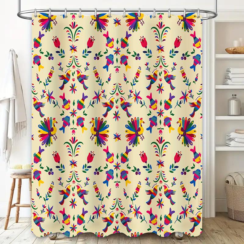 Colorful Birds and Flowers Bath Shower Curtain Decor for Bathroom 3D Printing Waterproof Fabric Various Sizes Available