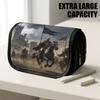 1pc Flip-Top Pencil Case, Medieval Armored Horsemen Black Large Capacity Thickened Oxford Pencil Bag Double-Layer Zipper Pencil Pouch, Aesthetic Back 