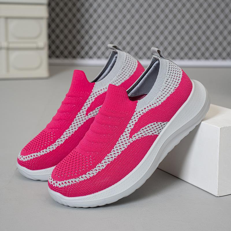 Atmungsaktive Mesh Sportschuhe Flachschuhe Damen Übergröße 41 Zum Hineinschlüpfen Gestrickte Plateau-Sneaker Damen Bequem Weiche Sohle Laufschuhe
