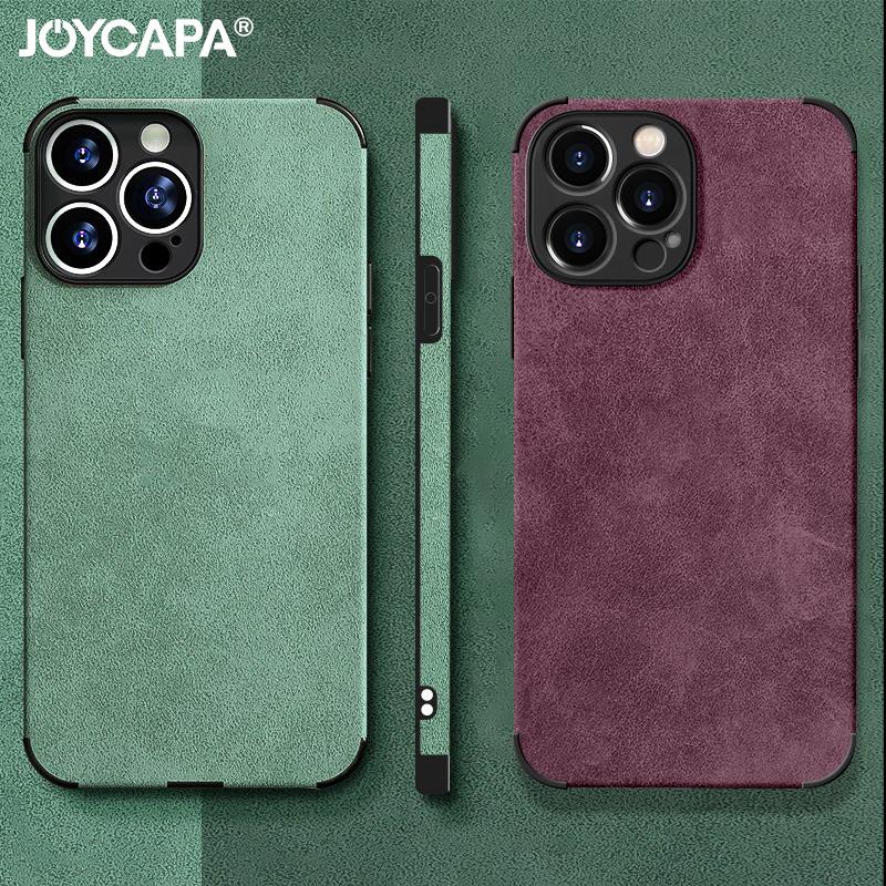 Shockproof Matte Lambskin Leather Case for iPhone 16 15 14 13 12 11 Pro X XR XS Max 7 8 Plus Soft Fabric Vintage Cover