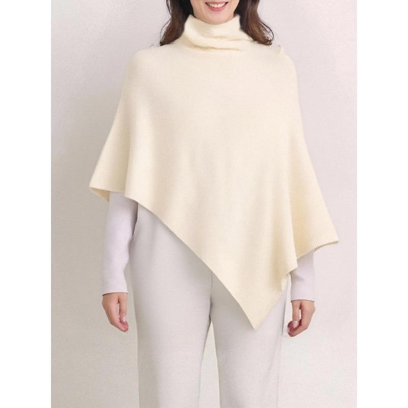 

Women Knitted Cashmere Wraps 2025 New High-neck Irregular Cape Shawl Autumn Winter Versatile Solid Color Casual Warm Scarf бежевый