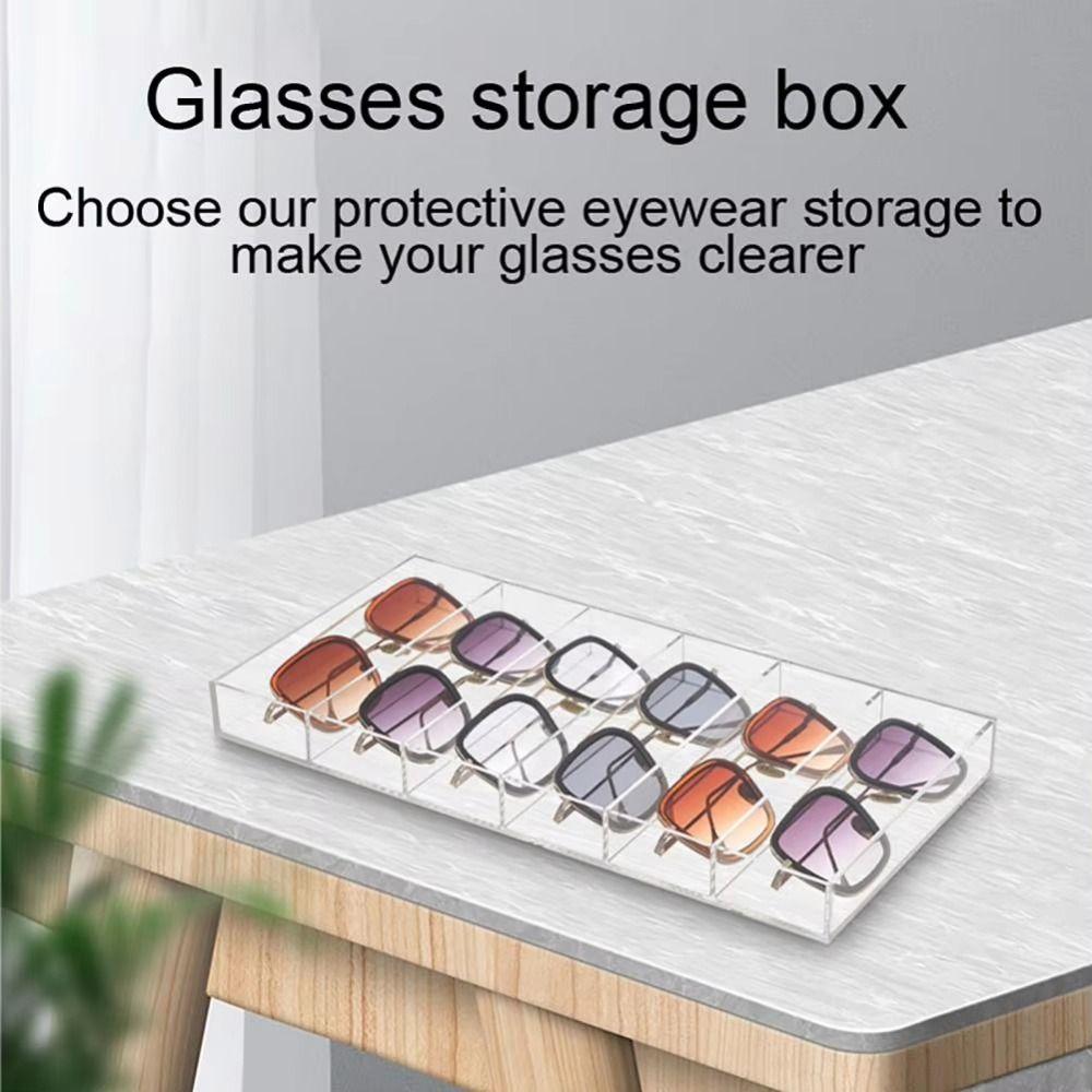 6 Compartments Clear Sunglass Holder Reusable Glasses Storage Case Eyewear Display Rack  Cosmetics