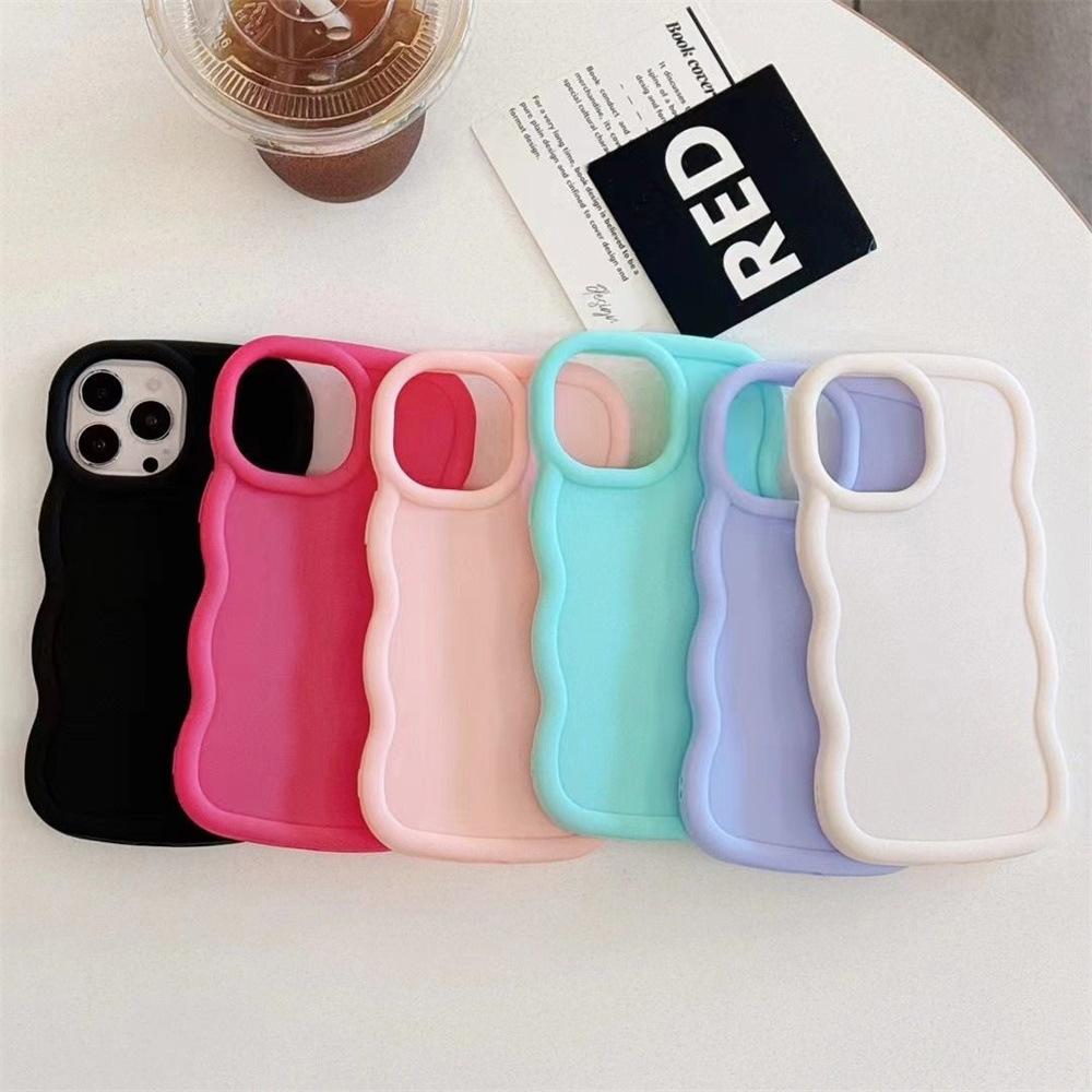 Solid color Macaron wave for iPhone15 mobile phone case Apple 16Pro large hole 12/13ins wind 15 full
