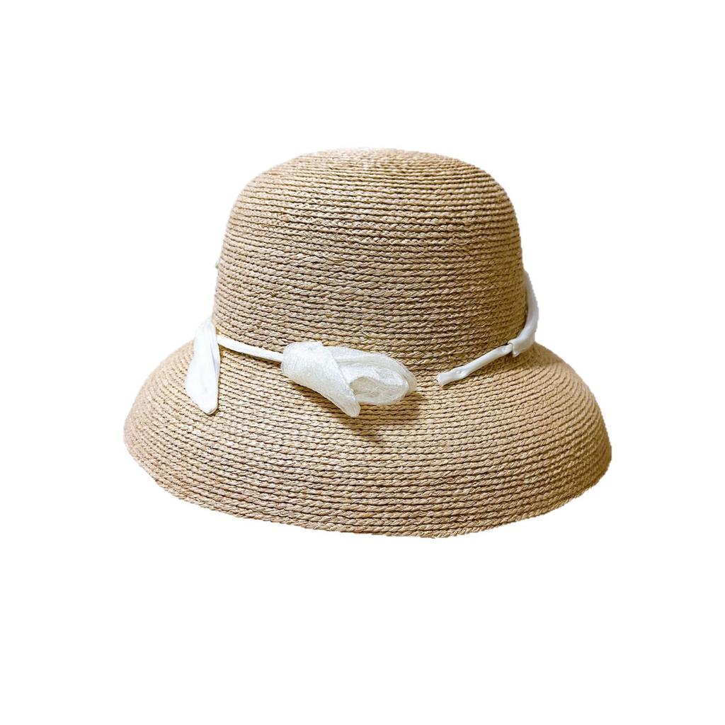 Japanese Hepburn-Style Tulip Raffia Sun Hat for Women - Hand-Woven Summer Straw Hat with Sun Protection