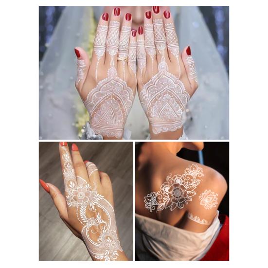 6Pcs Glow in Dark Tattoo Stickers, Lace Temporary Body Art for Hands, Waterproof Indian Mehndi Tattoos for Women Girls