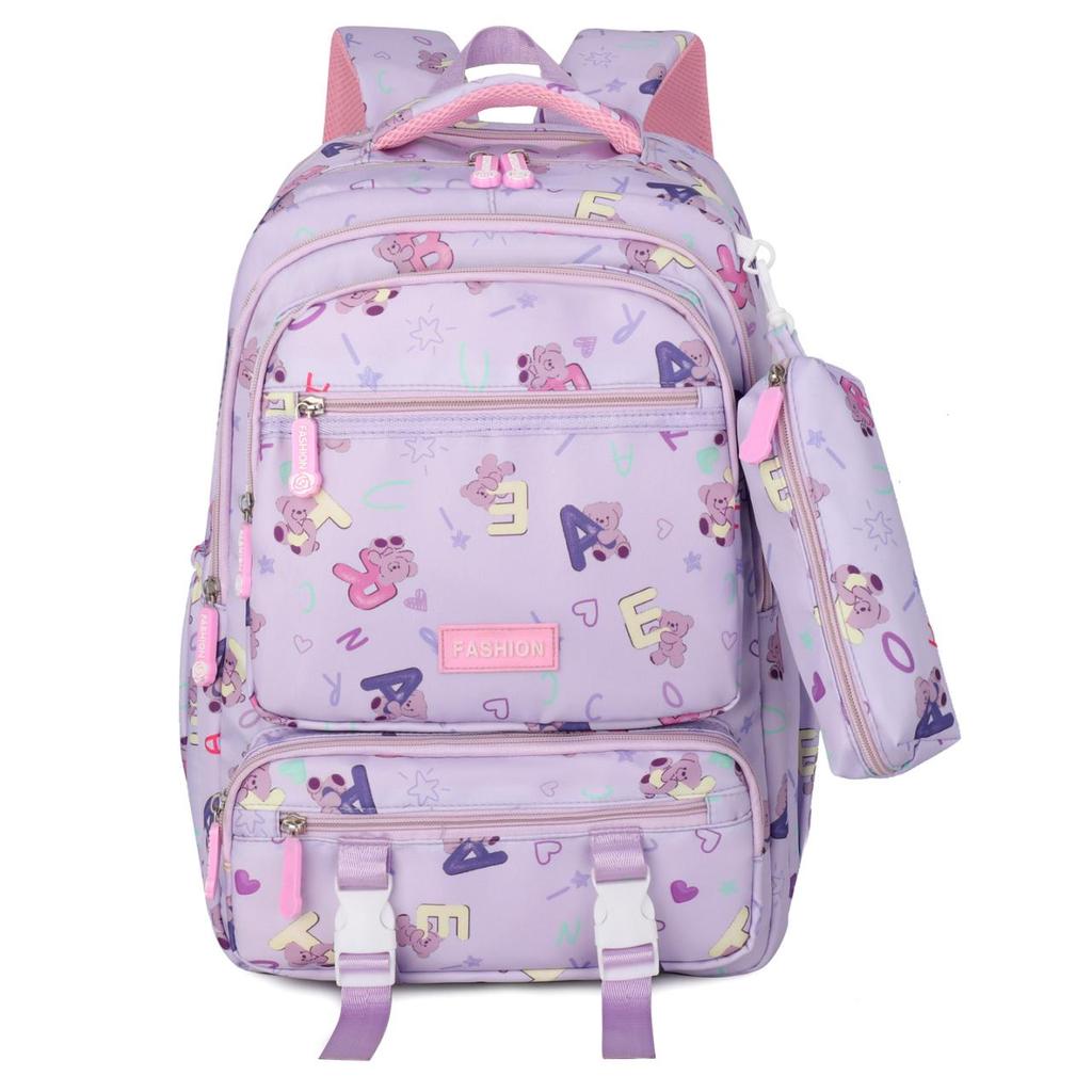Nylon Backpack for Kids and Teens with Cute Cartoon Pattern Fashion School Bag for Girls Large Capacity Daily Use Bookbag