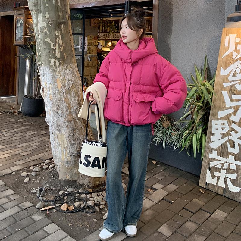 2024 Winter Rose Red Down Jacket for Petite Women - Thick, Stylish, and Trendy Bread Coat