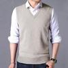 Orta Yaşlı Erkekler Örme Kazak Yelek Düz Renk V Yaka Kolsuz Kazak Yelek Slim Fit Yivli Manşetler Tank Top