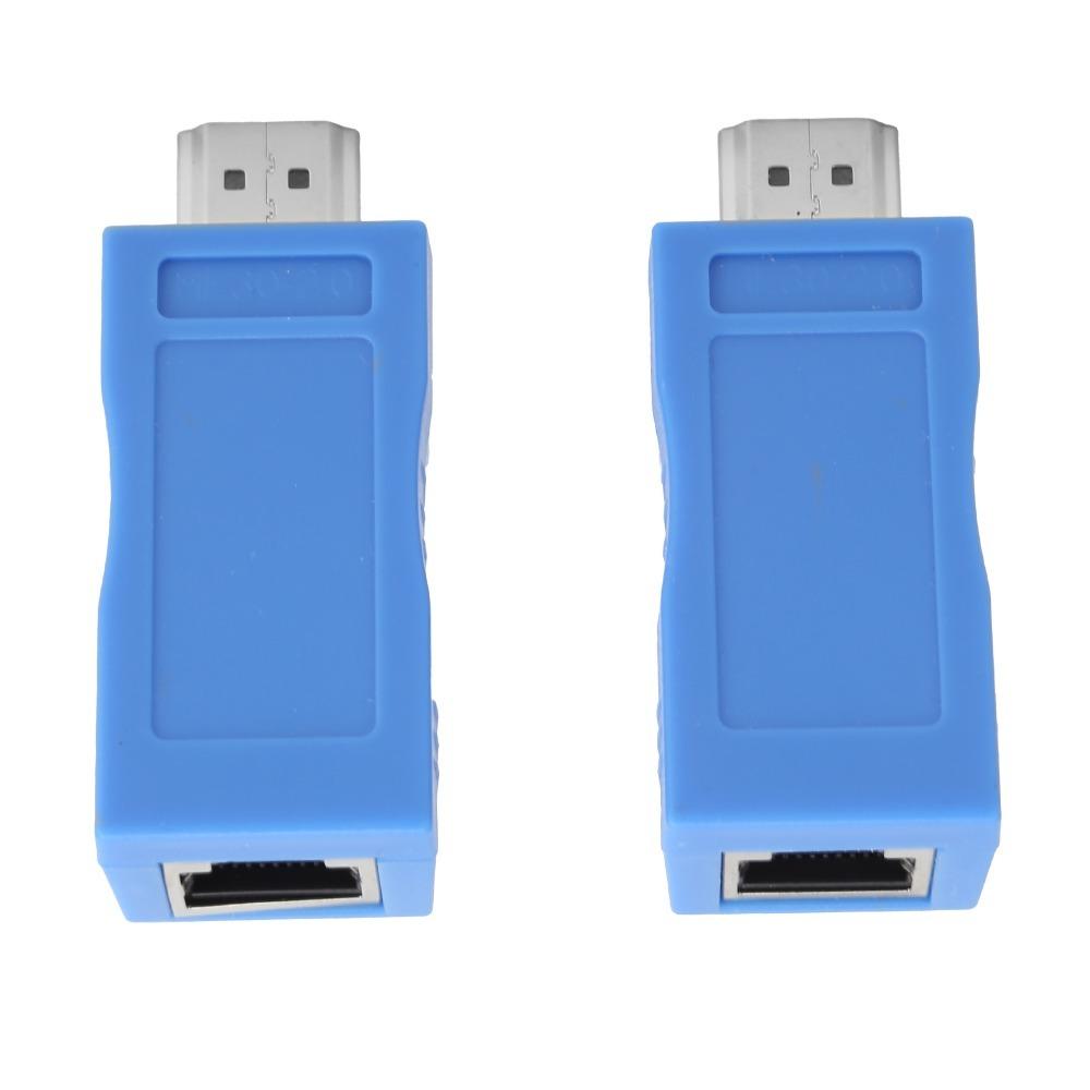 

A Pair of Up to 98FT/30m 4K HD Male to RJ45 Female Extender Signal Adapter for Cat-5e/6 for PS4 синій