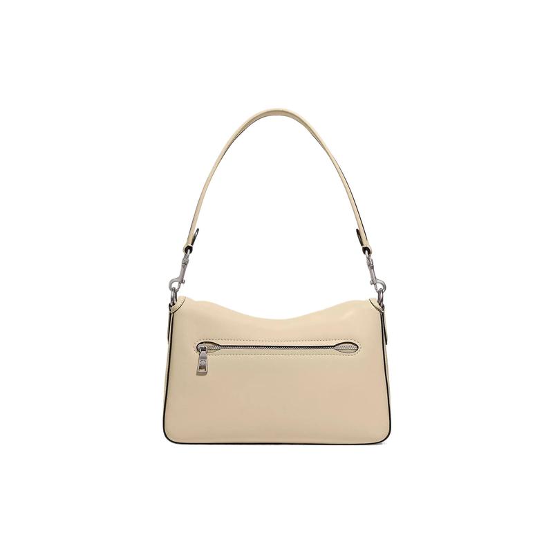 Coach Soft Tabby 26 Solid Color Quilted Stripe Logo Zipper Bag Cow Leather Hand Shoulder Bag Medium Size Women's Ivory