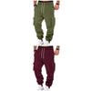 Men Fleece Casual Cargo Pants Loose Multi Pocket Drawstring Long Trousers