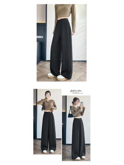 2026 Spring Women's Deep Gray High-Waisted Wide-Leg Drape Pants: Slimming, Versatile, Floor-Length Casual Style