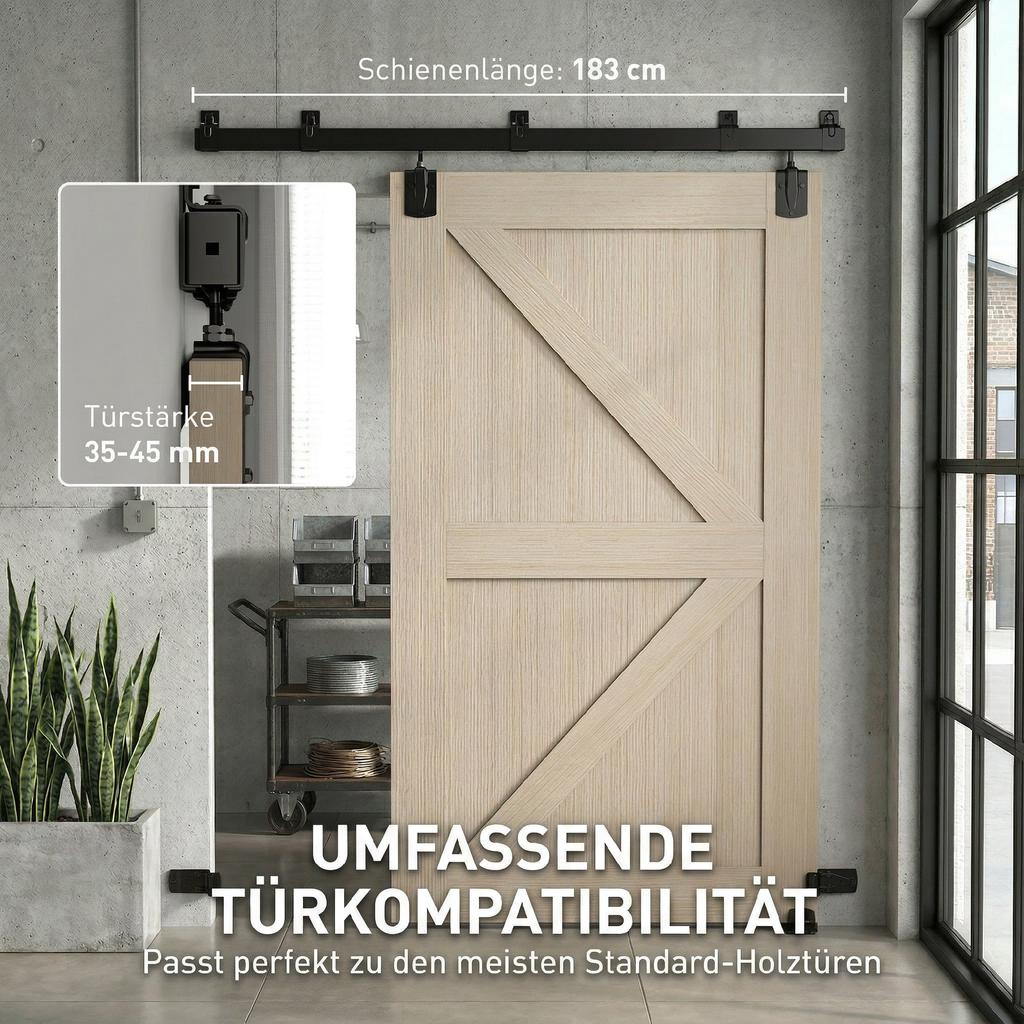 Heavy-duty sliding door hardware set 183 cm Black for single doors