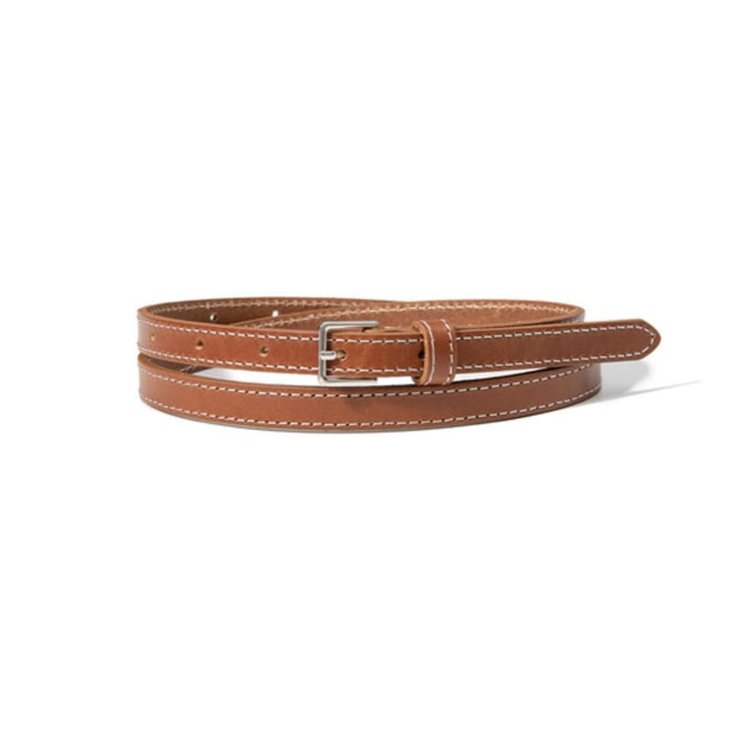Halden White Stitch Thin Cowhide Leather Belt (T034_tan)
