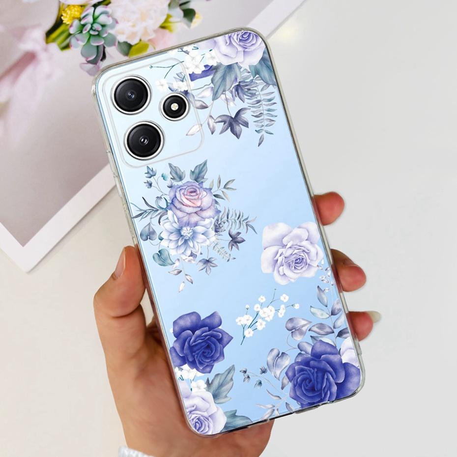 Cute Flower Cat Painted Case For Xiaomi Redmi 12 5G 2023 Soft Silicone TPU Back Cover For Redmi12 5G Global Phone Bumper