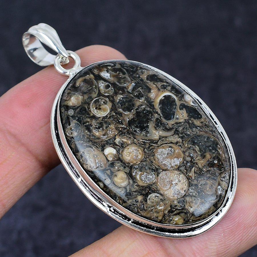 Turritella Fossil Edelstein Handgefertigt 925 Sterlingsilber Anhänger 2.25" M8e12