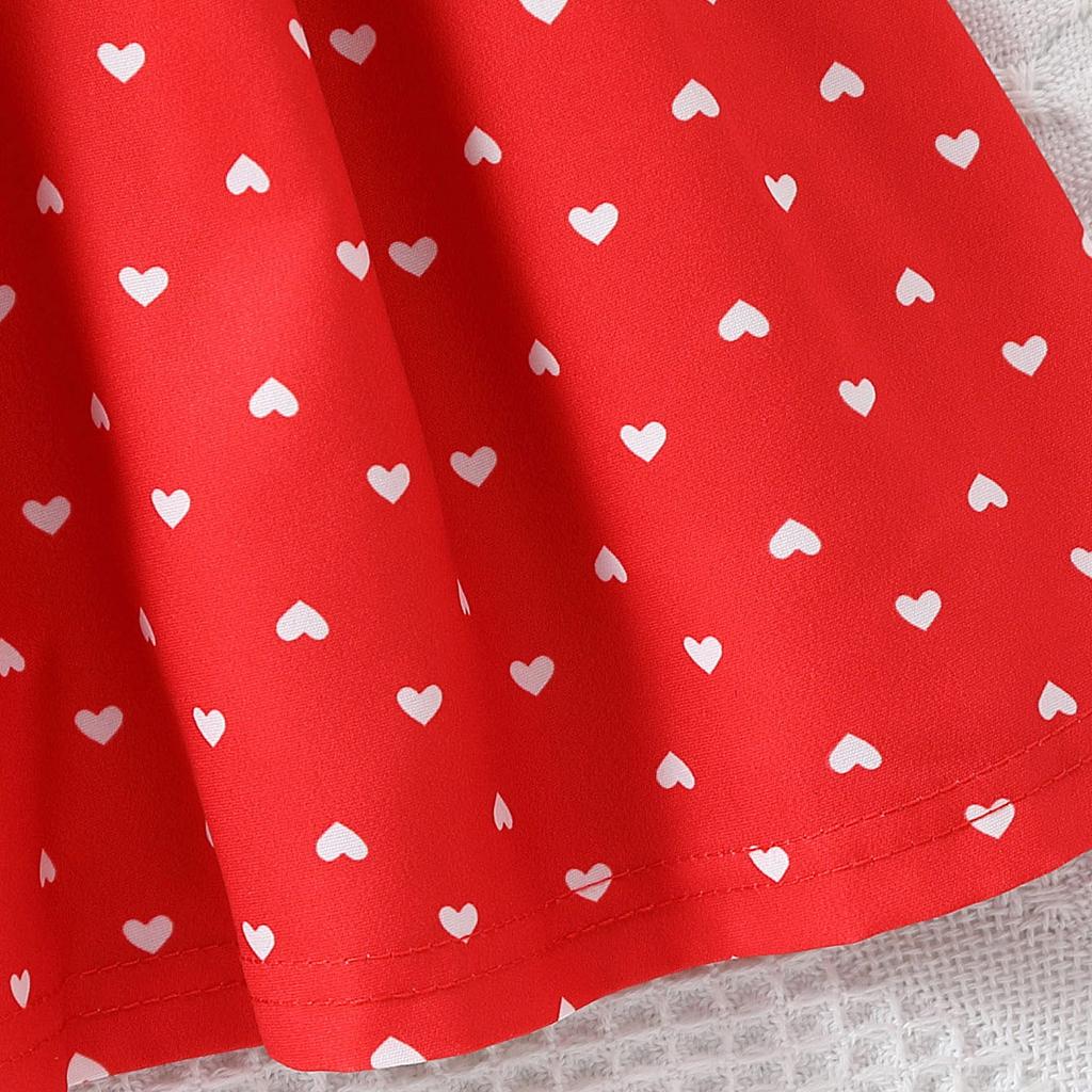 Dress For Girls 1-8Y Birthday Korean Style Fashion Lace Trim Heart Pattern Dress with Matching Bag