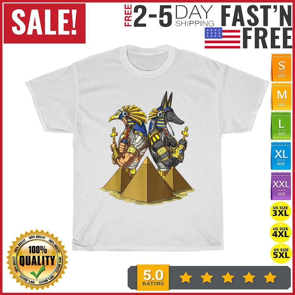 

Egyptian Gods Anubis Ra Eye Of Horus Pyramids Ankh Mythology T Shirt Men Women 3XL