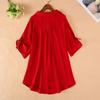 Short Sleeve Shirt Summer Women's Front Short Back Long Shirt Large Chiffon Shirt Half Open Collar Shirt