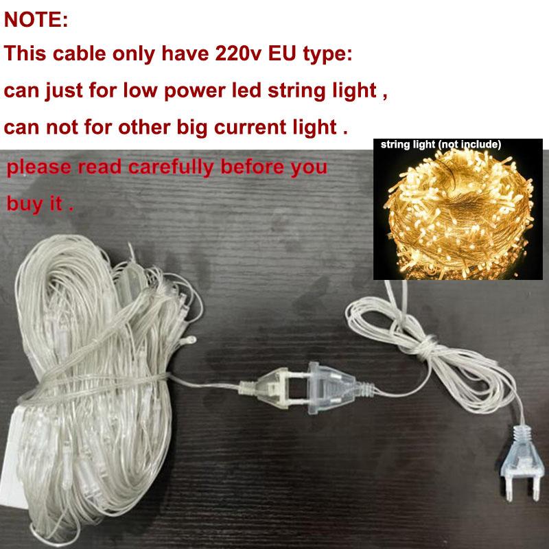 3-5M Transparent AC Power Supply Extension Cord EU LED Holiday String Night Light Extend Standard Cable Christmas Curtain Wire