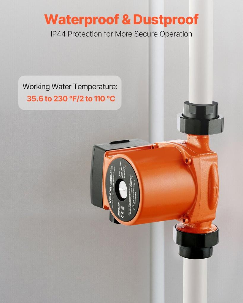 LPS25-6S/130 Cast Iron Circulator Pump, 1/8 HP, 220-240V 55 LPM Hot Water Recirculating Circulation Pump, Threaded Connection, 3-Speed Adjustment,