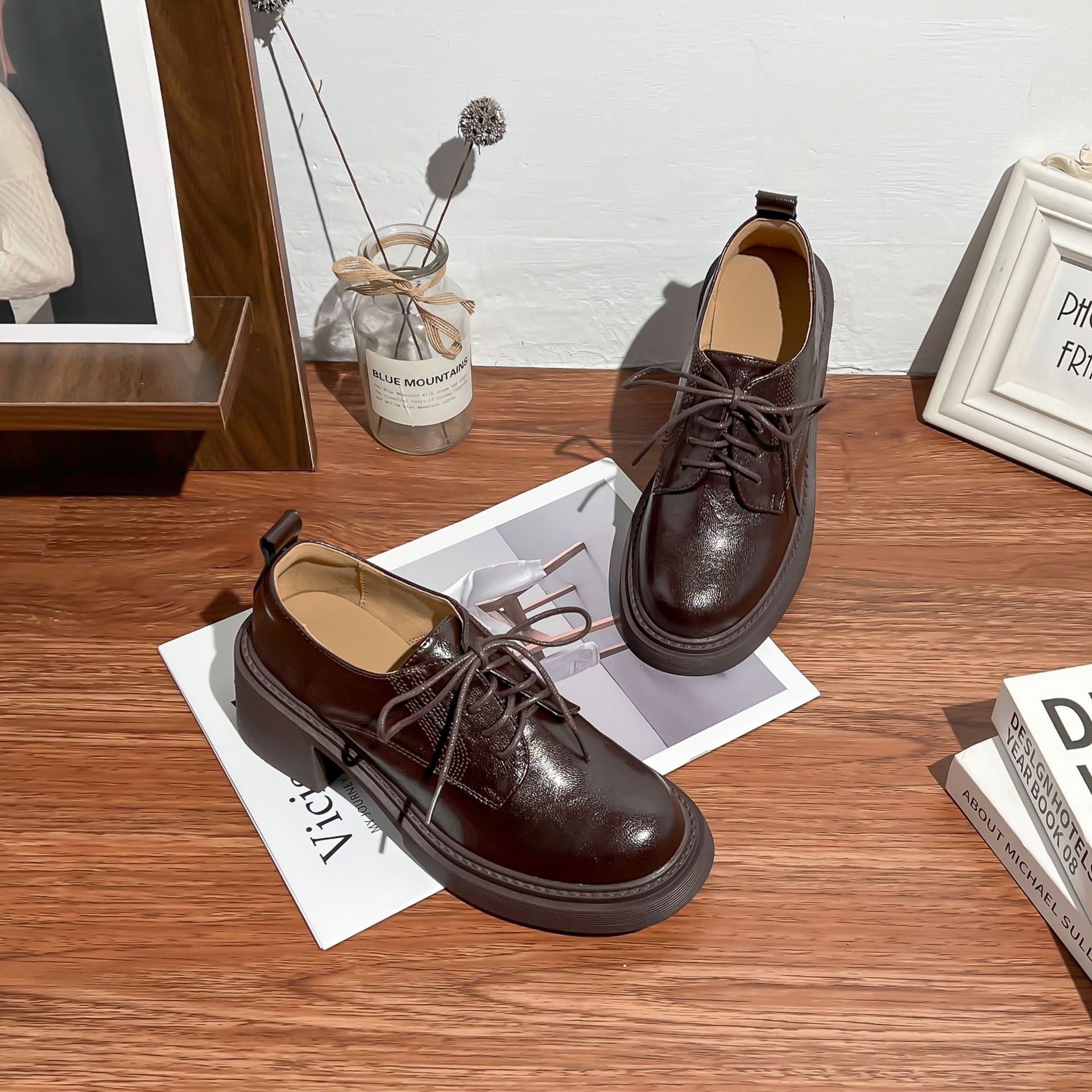 

Маленькие лоферы на толстой подошве с увеличением роста для женщин, женские туфли из маленькой кожи высокого класса в британском стиле, универсальная женская обувь в стиле для поездок на работу 34