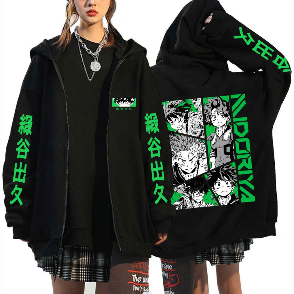 

Anime My Hero Academia Midoriya Izuku Merch Zipper Hoodie Men Women Casual Vintage Oversized Zip Up Jacket S